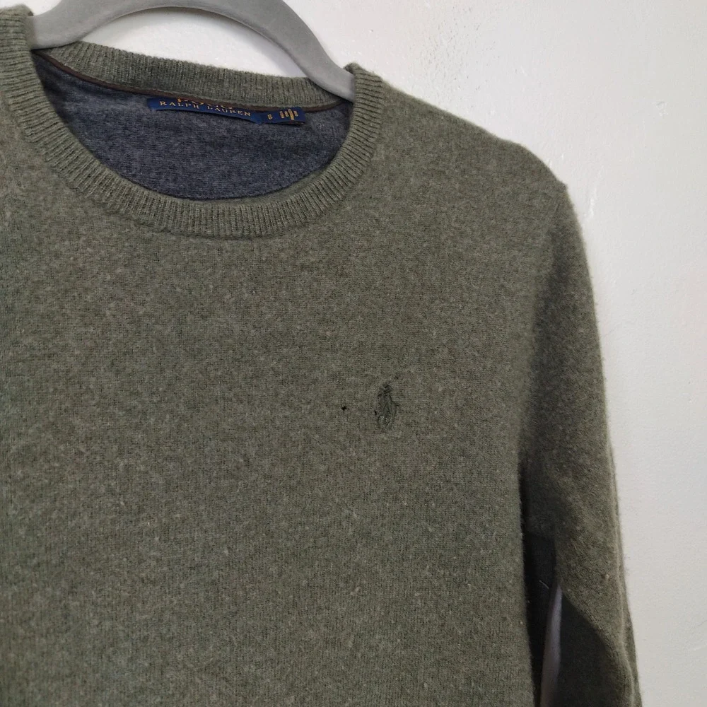 Polo Ralph Lauren Mens Sweater Small Green Wool Crewneck Preppy Gorpcore FLAWED